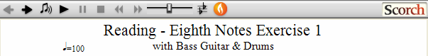 Reading Guitar Music 8th Notes Ex. 1 with Bass Guitar & Drums