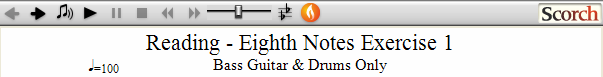 Reading Guitar Music 8th Notes Ex. 1 Bass Guitar & Drums Only