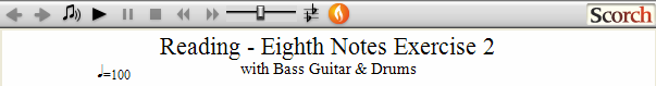 Reading Guitar Eighth Notes Ex. 2 with Bass Guitar & Drums
