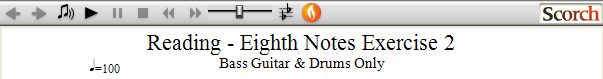 Reading Guitar Eighth Notes Ex. 2 with Bass Guitar & Drums Only